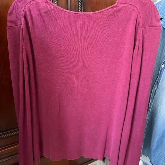 EUC Ann Taylor Loft Silk Fuchsia V-Neck Sweater - Picture 6 of 8